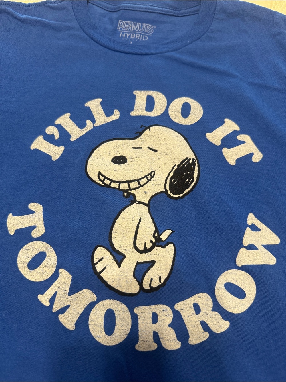Peanuts Blue Snoopy 'I'll Do It Tomorrow' Short Sleeve Tee